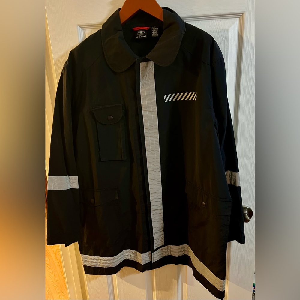 DKNY Blue and Silver Reflective Fireman Style Raincoat for Men